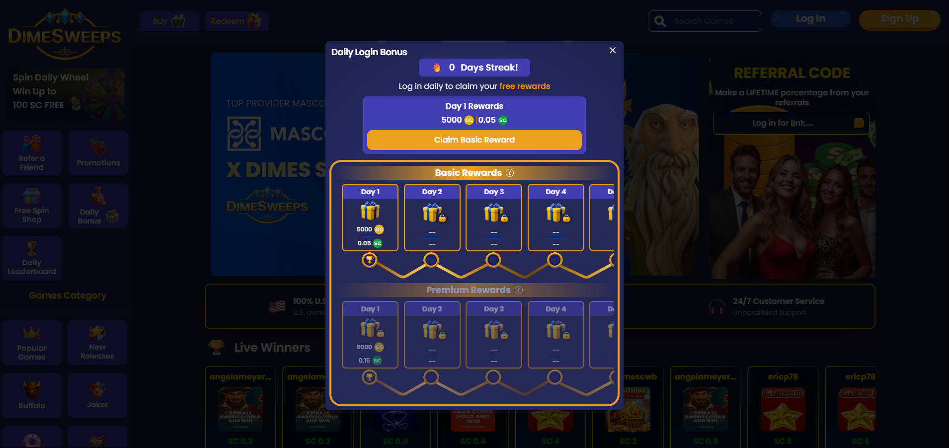 Dimesweeps Daily Bonus