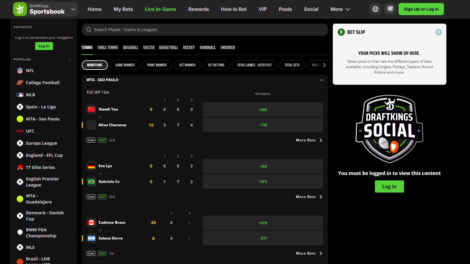 DraftKings Live Betting