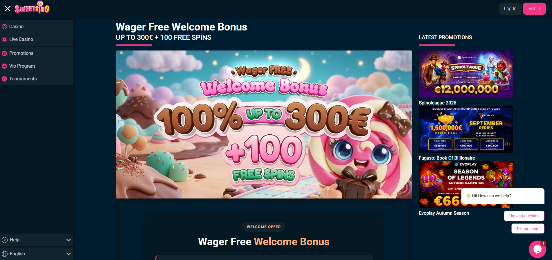 Sweetsino Wager Free Bonus
